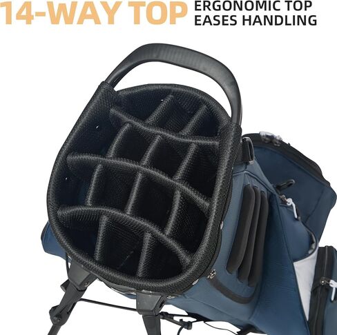 حقيبة جولف بحامل 14 طريقة، حقائب جولف خفيفة الوزن وفواصل كاملة الطول، 7 جيوب بسحاب وغطاء للمطر، حقائب جولف متينة للرجال والنساء باللون الأزرق، حقيبة أحذية مجانية in Kuwait