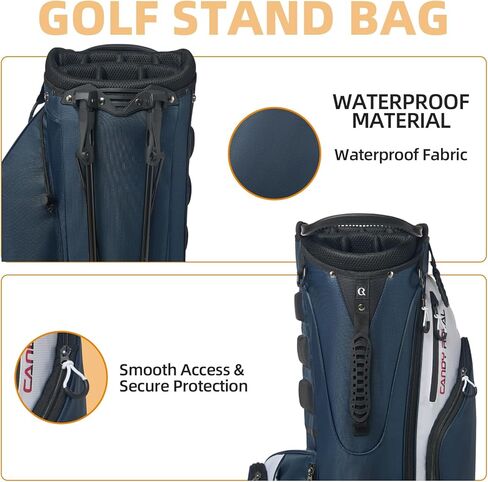 حقيبة جولف بحامل 14 طريقة، حقائب جولف خفيفة الوزن وفواصل كاملة الطول، 7 جيوب بسحاب وغطاء للمطر، حقائب جولف متينة للرجال والنساء باللون الأزرق، حقيبة أحذية مجانية in Kuwait