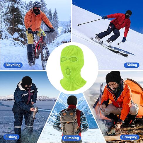 قناع شتوي منسوج مكون من 3 فتحات من بوكافت، قناع تزلج بغطاء كامل للوجه بالاكلافا الدافئة للتزلج والدراجات النارية والتزلج على الجليد باللون الأصفر الفلوريسنت in Kuwait