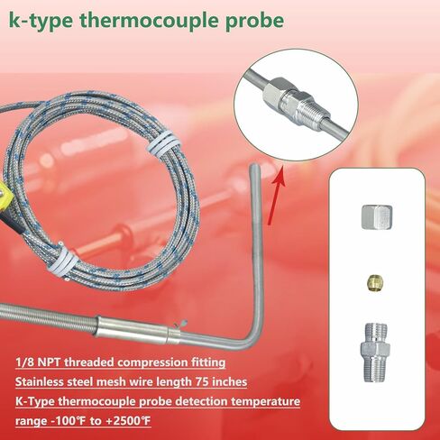 K-Type thermocouple Probe 1/8 NPT Thread Compression Adjustable Length Temperature Detection Range -100 °F to 2200 °F in Saudi Arabia