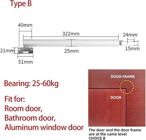 Door Closer 60kg Soft Closure Adjustable Gas Spring 110 Degree Positioning Stop Hardware Aluminum Alloy(B) in Saudi Arabia