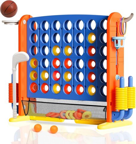 مجموعة ألعاب Connect Giant 4-in-A-Row ، لعبة Jumbo Yard Game ذات الارتفاع القابل للتعديل مع لعبة غولف ، وطوق كرة السلة ، و Ring Toss & Mesh Pocket ، و Connect Connect في داخلي وخارجي للأطفال للبالغين in Kuwait