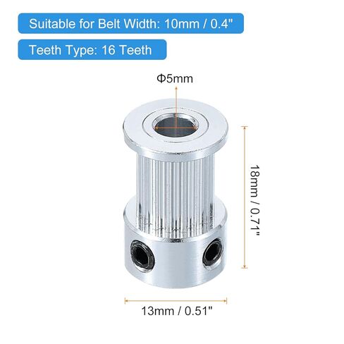uxcell 2 Pcs Aluminum 16 Teeth 5mm Bore 10mm Width Timing Belt Pulley Wheel Idler Pulley Synchronous Wheels Gear Part for 3D Printer, Silver in Saudi Arabia