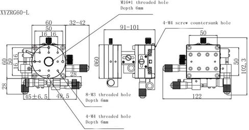 مرحلة تحديد المواقع الدوارة الآلية XYZRG60 مزيج متعدد المحاور من أربعة اتجاهات المرحلة الدوارة دليل الضبط الدقيق طاولة الشرائح LTP60-L-2 الحمل: 29.4N (3kgf) in Kuwait