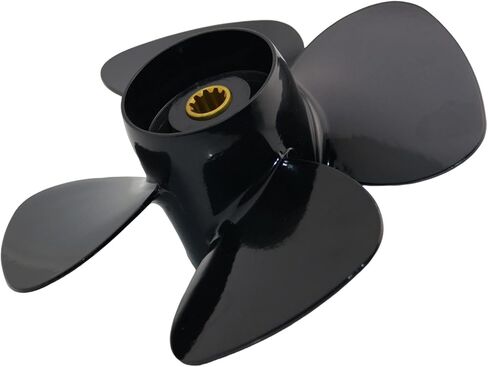 4-Blade Outboard Propeller 10x 5 Pitch, 10x7 Pitch, 10x9 Pitch, High Thrust, 14 Spline Tooth, Compatible with Mercury/ Tohatsu 9.9-20HP Outboard Engines, 2.50" Gearcase, Black Aluminum Boat Prop in Kuwait