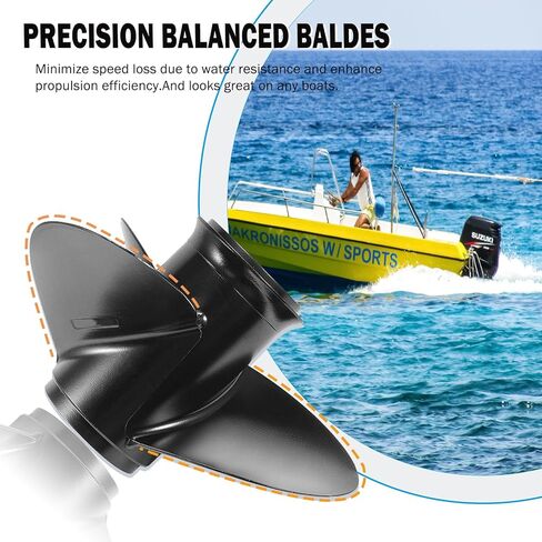 9 1/4 × 10 مروحة القارب من الألومنيوم لسيارة سوزوكي الخارجية Motos 8-20HP، 3 شفرات 10 أسنان، مرجع OEM رقم 58100-90L60-019، RH، 9.25X10 in Saudi Arabia