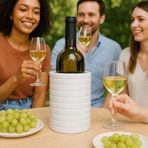 مبرد النبيذ الرخامي الفاخر وحامل أواني من Ottimo، مبرد زجاجات حجرية مقاس 7 بوصات، دلو الشمبانيا أو حامل سطح المطبخ، هدية تزيينية لمحبي النبيذ أو ديكور المنزل (أبيض) in Kuwait