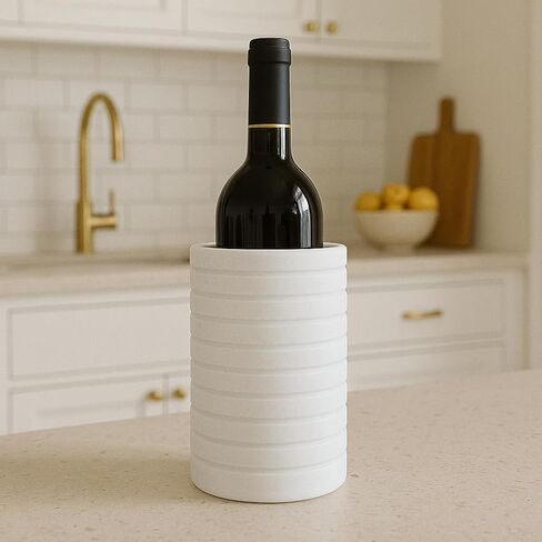 مبرد النبيذ الرخامي الفاخر وحامل أواني من Ottimo، مبرد زجاجات حجرية مقاس 7 بوصات، دلو الشمبانيا أو حامل سطح المطبخ، هدية تزيينية لمحبي النبيذ أو ديكور المنزل (أبيض) in Kuwait