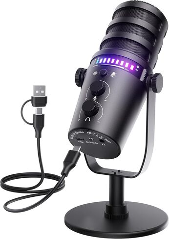 Gaming Microphone for PC, USB Computer Mic with Mute Button, LED Status Light, Gain Control and Headphone Jack, Plug-and-Play for Streaming, Discord, Twitch, YouTube, Podcast, Mac/Windows/PS5 in Saudi Arabia