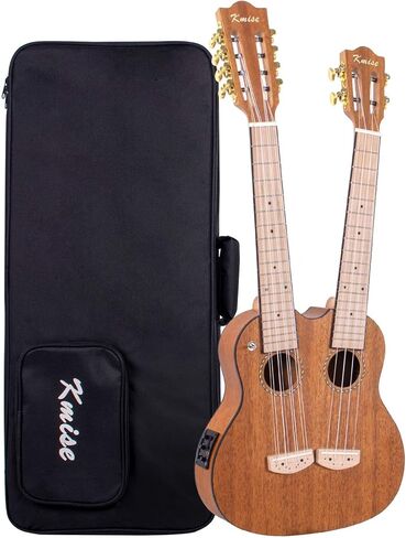 القيثارة الكهربائية ذات الرقبة المزدوجة من Kmise، 4 و8 أوتار، الماهوجني، احترافية، فريدة من نوعها، غراب رأس مزدوج الرقبة مع حقيبة أزعج (رقبة مزدوجة) in Kuwait