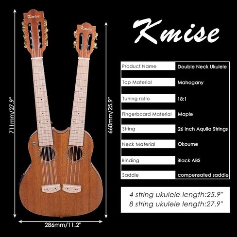 القيثارة الكهربائية ذات الرقبة المزدوجة من Kmise، 4 و8 أوتار، الماهوجني، احترافية، فريدة من نوعها، غراب رأس مزدوج الرقبة مع حقيبة أزعج (رقبة مزدوجة) in Kuwait