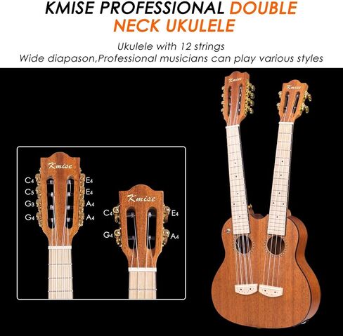 القيثارة الكهربائية ذات الرقبة المزدوجة من Kmise، 4 و8 أوتار، الماهوجني، احترافية، فريدة من نوعها، غراب رأس مزدوج الرقبة مع حقيبة أزعج (رقبة مزدوجة) in Kuwait