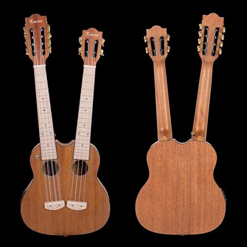 القيثارة الكهربائية ذات الرقبة المزدوجة من Kmise، 4 و8 أوتار، الماهوجني، احترافية، فريدة من نوعها، غراب رأس مزدوج الرقبة مع حقيبة أزعج (رقبة مزدوجة) in Kuwait