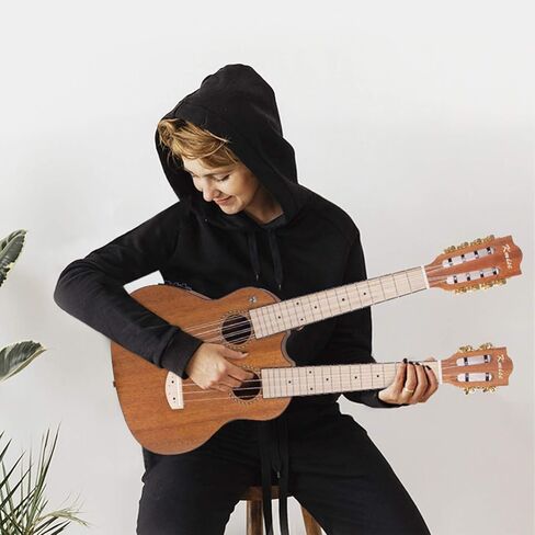 القيثارة الكهربائية ذات الرقبة المزدوجة من Kmise، 4 و8 أوتار، الماهوجني، احترافية، فريدة من نوعها، غراب رأس مزدوج الرقبة مع حقيبة أزعج (رقبة مزدوجة) in Kuwait