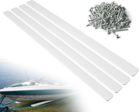 Boat Trailer Bunk Slides, 3"x48", 5"x48", 5"x57" , Heavy Duty PE Glide Pads for Full Support, Kits of 2 or 4, Black, White, Pre-Drilled Holes and Screws, for Easy Launch and Load, Fits Various Boats in Kuwait