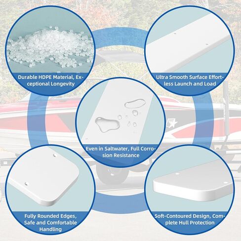 Boat Trailer Bunk Slides, 3"x48", 5"x48", 5"x57" , Heavy Duty PE Glide Pads for Full Support, Kits of 2 or 4, Black, White, Pre-Drilled Holes and Screws, for Easy Launch and Load, Fits Various Boats in Kuwait
