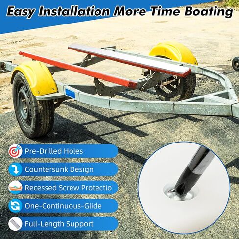 Boat Trailer Bunk Slides, 3"x48", 5"x48", 5"x57" , Heavy Duty PE Glide Pads for Full Support, Kits of 2 or 4, Black, White, Pre-Drilled Holes and Screws, for Easy Launch and Load, Fits Various Boats in Kuwait