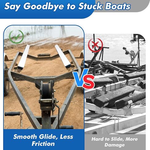 Boat Trailer Bunk Slides, 3"x48", 5"x48", 5"x57" , Heavy Duty PE Glide Pads for Full Support, Kits of 2 or 4, Black, White, Pre-Drilled Holes and Screws, for Easy Launch and Load, Fits Various Boats in Kuwait