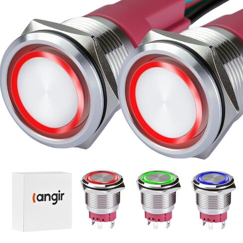 مفتاح زر ضغط لحظي 15 أمبير، 16 مم (0.63 بوصة) 12 فولت - 24 فولت مفتاح زر ضغط AC/DC IP67 مقاوم للماء LED ضوء عين الملاك تشغيل وإيقاف مع مقبس سلك in Kuwait