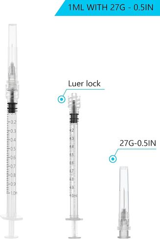 1ml Syringes with 27G 1/2 inch Needle , 1cc Luer Lock Disposable Syringes for Scientific Labs and Industrial Dispensing,Individually Wrapped, 20 Pack in Saudi Arabia