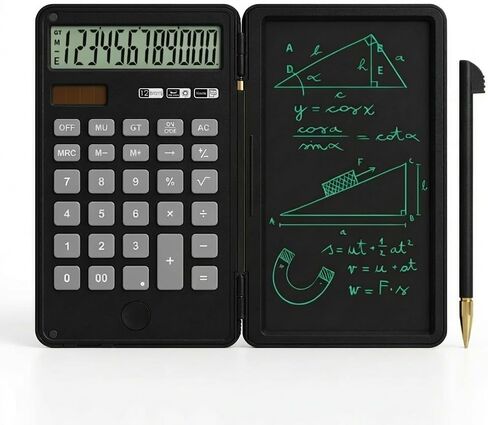 Calculator with Writing Pad,12-Digit LCD Display, Dual Power Solar + Coin Cell,1-Yr Battery Life Silicone Keys for Comfort Lightweight Portable for Students/Engineers/Professionals (White) in Saudi Arabia