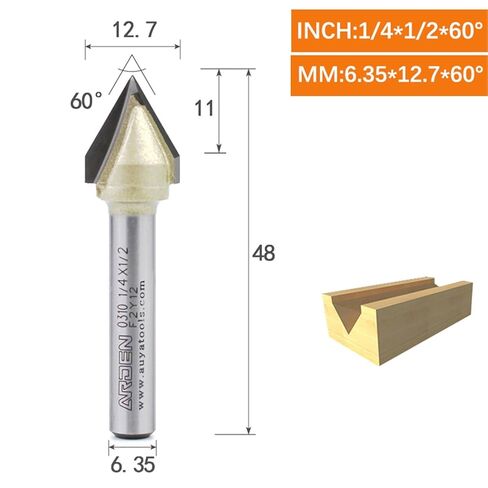 Arden V Bit 45 60 120 150 Degree Engraving Router Bit Carbide Woodworking 3D Carving V-Shaped Bevel Tipped Milling Cutter MDF(6.35x12.7x60Deg.) in Saudi Arabia