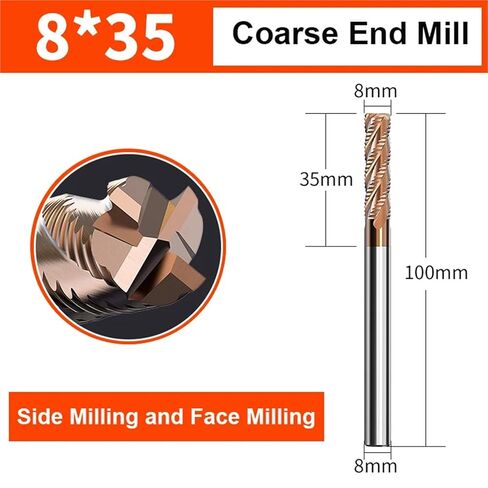 Vsharp Roughing End Mill 4-12mm 4 Flute CNC Router Bit Spiral Milling Bit TiCN Coating HRC 55 Solid Carbide Milling Cutter(8.0x35x100L) in Saudi Arabia