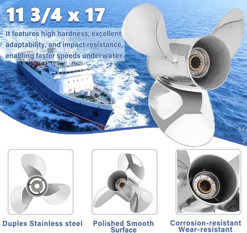 FYMP 11 3/4 x 17 Turbo Stainless Steel Outboard Propeller for Mercury Engines 40-60HP 13 Spline Tooth RH in Kuwait