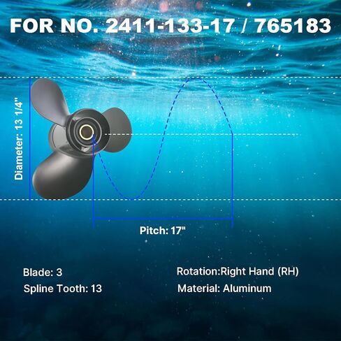 Max Motosports Aluminum Propeller fit Johnson Evinrude 45 to140 HP 2411-133-17 13-1/4x17 Prop 13.25x17 Pitch in Saudi Arabia
