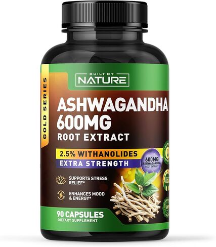 Built by Nature Ashwagandha Supplement – Extra Strength Ashwagandha Capsules 600mg – Standardized 2.5% Withanolides – Ashwagandha for Men & Women – Stress, Mood & Energy Support – 90 Capsules in Saudi Arabia