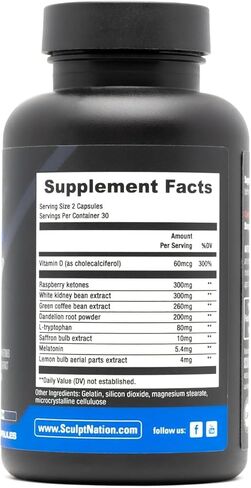 Sculpt Nation by V Shred - Night Time Metabolism Support with Raspberry Ketones, Green Tea Extract and Melatonin - 60 Gluten Free Capsules - 2 Pack in Saudi Arabia