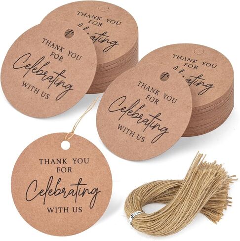 SallyFashion 120PCS Thank You Tags, 2inch Brown Round Gift Tags with String, Perfect for Gift Wrapping, Wedding Parties, Baby Shower in Saudi Arabia