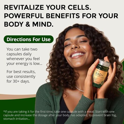 مكمل NAD مع ريسفيراترول - يدعم الطاقة الخلوية، ومكافحة الشيخوخة وإصلاح الحمض النووي - مكمل NAD المتقدم للنساء والرجال، غير معدل وراثيًا، كمية تكفي لمدة 30 يومًا in Kuwait