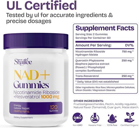 NAD Supplements for Women with Resveratrol, 1000mg Liposomal Nicotinamide Riboside with Quercetin, NMN Supplement Alternative Supports Cellular Energy & Repair, 120 NAD Gummies for Brain Boost in Saudi Arabia