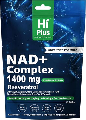 1400 مجم NAD+ مكمل سائل لمكافحة الشيخوخة وتجديد الخلايا، بديل ممتاز للدهون الدهنية، نيكوتيناميد ريبوسيد مع ريسفيراترول، PQQ وCoQ10 - طاقة خلوية متقدمة، 20 عبوة in Kuwait