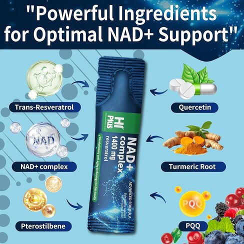 1400 مجم NAD+ مكمل سائل لمكافحة الشيخوخة وتجديد الخلايا، بديل ممتاز للدهون الدهنية، نيكوتيناميد ريبوسيد مع ريسفيراترول، PQQ وCoQ10 - طاقة خلوية متقدمة، 20 عبوة in Kuwait