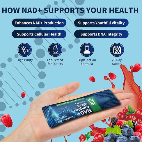 1400 مجم NAD+ مكمل سائل لمكافحة الشيخوخة وتجديد الخلايا، بديل ممتاز للدهون الدهنية، نيكوتيناميد ريبوسيد مع ريسفيراترول، PQQ وCoQ10 - طاقة خلوية متقدمة، 20 عبوة in Kuwait