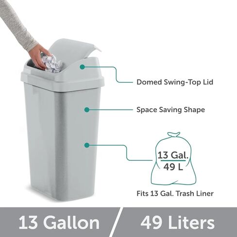 Kitchen Trash Can, 13 Gallon Plastic Garbage Bin with Swing Top Lid in Saudi Arabia