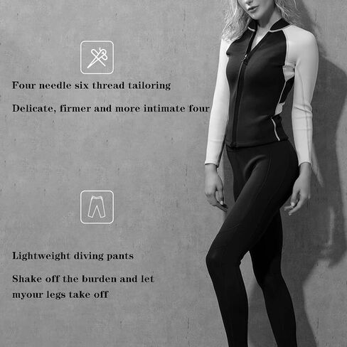 بدلة ركوب الأمواج للسيدات، بدلة غطس كاملة للسيدات، بدلة غطس للسيدات من قطعتين، بدلة سباحة دافئة وبنطلون، بدلة سباحة من النيوبرين 2 مم، مناسبة لمختلف الرياضات البحرية (اللون: أخضر فاتح، الحجم: Xg) in Kuwait