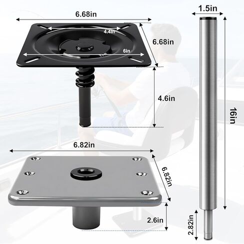 Boat Seat Pedestal Base Mount Kit 16" Extension Pole, 7"x7" Base Plate & 3/4" Lock-in Post for Fishing & Pontoon Boats in Saudi Arabia