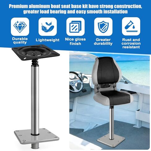 Boat Seat Pedestal Base Mount Kit 16" Extension Pole, 7"x7" Base Plate & 3/4" Lock-in Post for Fishing & Pontoon Boats in Saudi Arabia