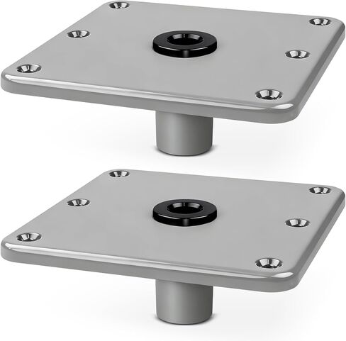 Marine Boat Seat Mounting Base - 7"x7" Aluminum Pedestal, 3/4" Post Socket for Heavy Duty Boat Seat Installation - Silver 2 Pack in Saudi Arabia