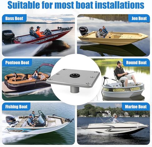 Marine Boat Seat Mounting Base - 7"x7" Aluminum Pedestal, 3/4" Post Socket for Heavy Duty Boat Seat Installation - Silver 2 Pack in Saudi Arabia