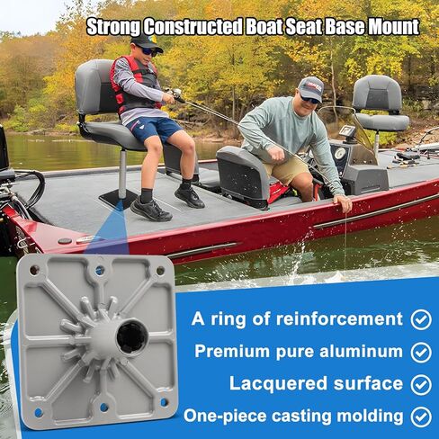 Marine Boat Seat Mounting Base - 7"x7" Aluminum Pedestal, 3/4" Post Socket for Heavy Duty Boat Seat Installation - Silver 2 Pack in Saudi Arabia