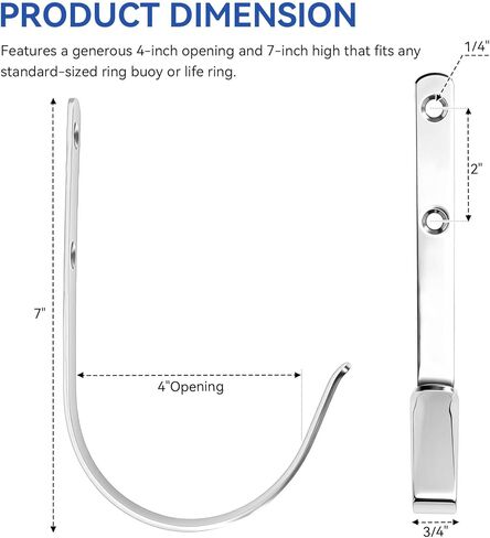 Ring Buoy Bracket Stainless Steel Boat Life Ring Holder Replacement for Seachoice 4" Opening x 7" High Corrosion Resistance Ring Buoy Hook for Boat Dock or Pool in Kuwait