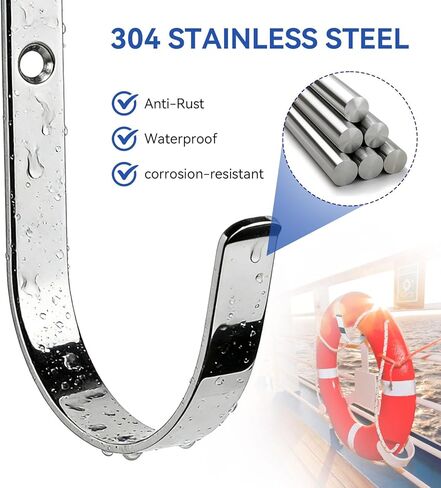 Ring Buoy Bracket Stainless Steel Boat Life Ring Holder Replacement for Seachoice 4" Opening x 7" High Corrosion Resistance Ring Buoy Hook for Boat Dock or Pool in Kuwait
