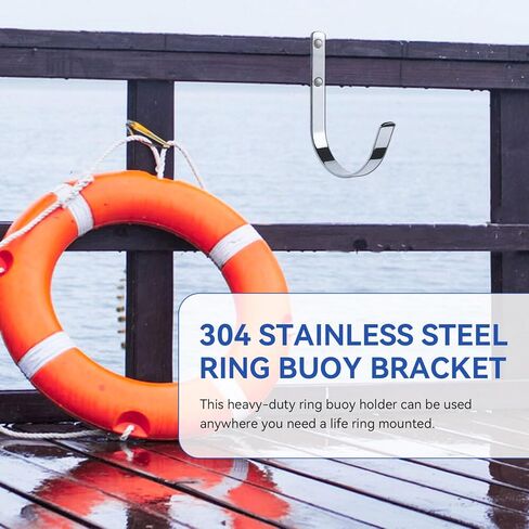 Ring Buoy Bracket Stainless Steel Boat Life Ring Holder Replacement for Seachoice 4" Opening x 7" High Corrosion Resistance Ring Buoy Hook for Boat Dock or Pool in Kuwait