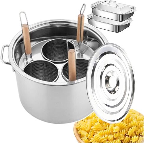 Manual Spaghetti Cooker Set with Strainer Basket, Stainless Steel Pasta Pot with Hangable Lid, 3-Hole/4-Hole Stockpot for Home and Commercial Cooking in Kuwait