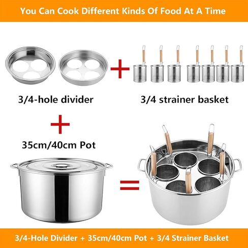 Manual Spaghetti Cooker Set with Strainer Basket, Stainless Steel Pasta Pot with Hangable Lid, 3-Hole/4-Hole Stockpot for Home and Commercial Cooking in Kuwait