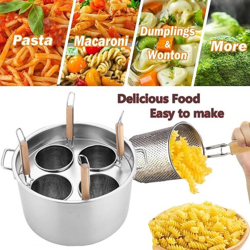 Manual Spaghetti Cooker Set with Strainer Basket, Stainless Steel Pasta Pot with Hangable Lid, 3-Hole/4-Hole Stockpot for Home and Commercial Cooking in Kuwait